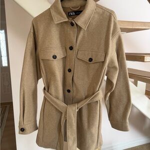 Zara Tan Belted Coat for Women